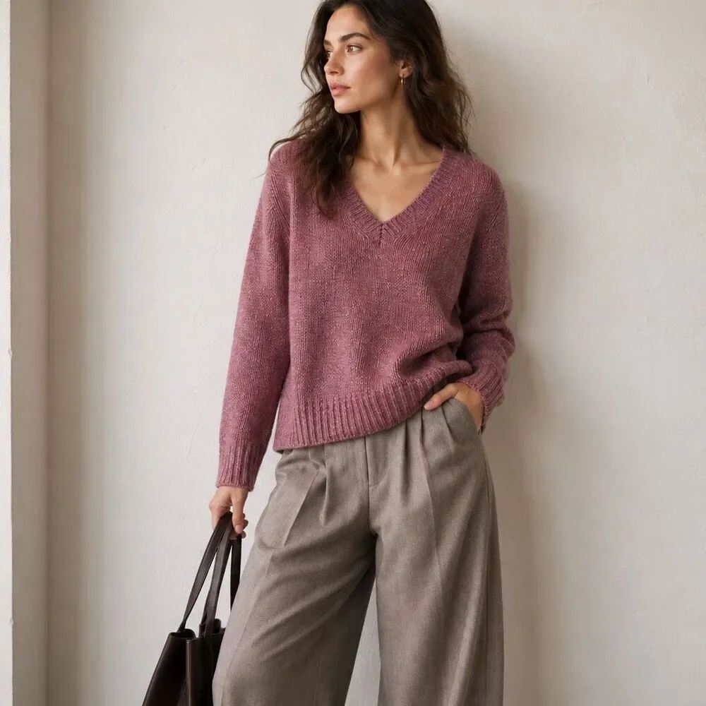 360Sweater Womens Pink Cashmere Wool V-Neck Ribbed Pullover Sweater Size XS